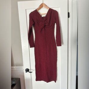 Astr Textured Burgundy Long Sleeve Dress